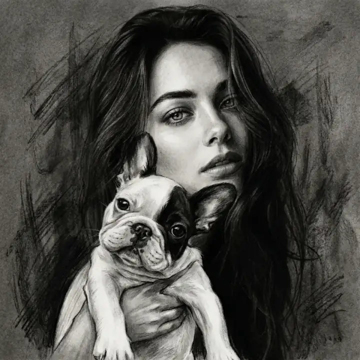 Charcoal Sketch human and pet portrait style preview