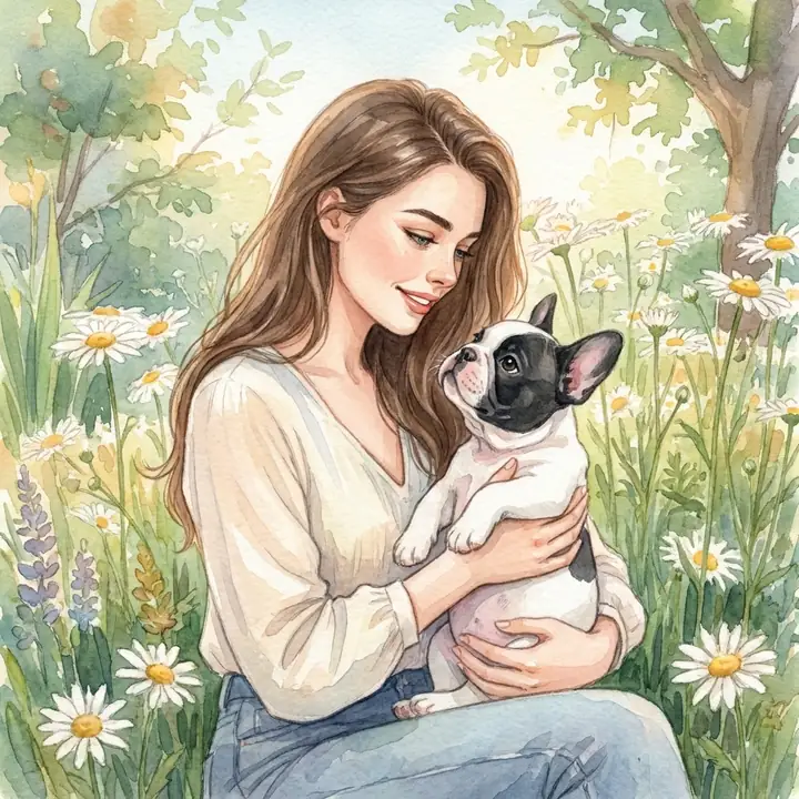 Girl & Pet Watercolor human and pet portrait example